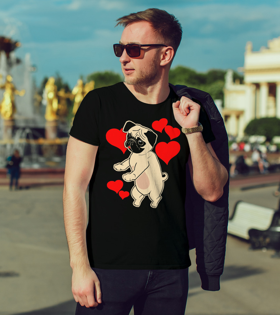 Pug Dancing With Hearts Valentine's Day T-Shirt