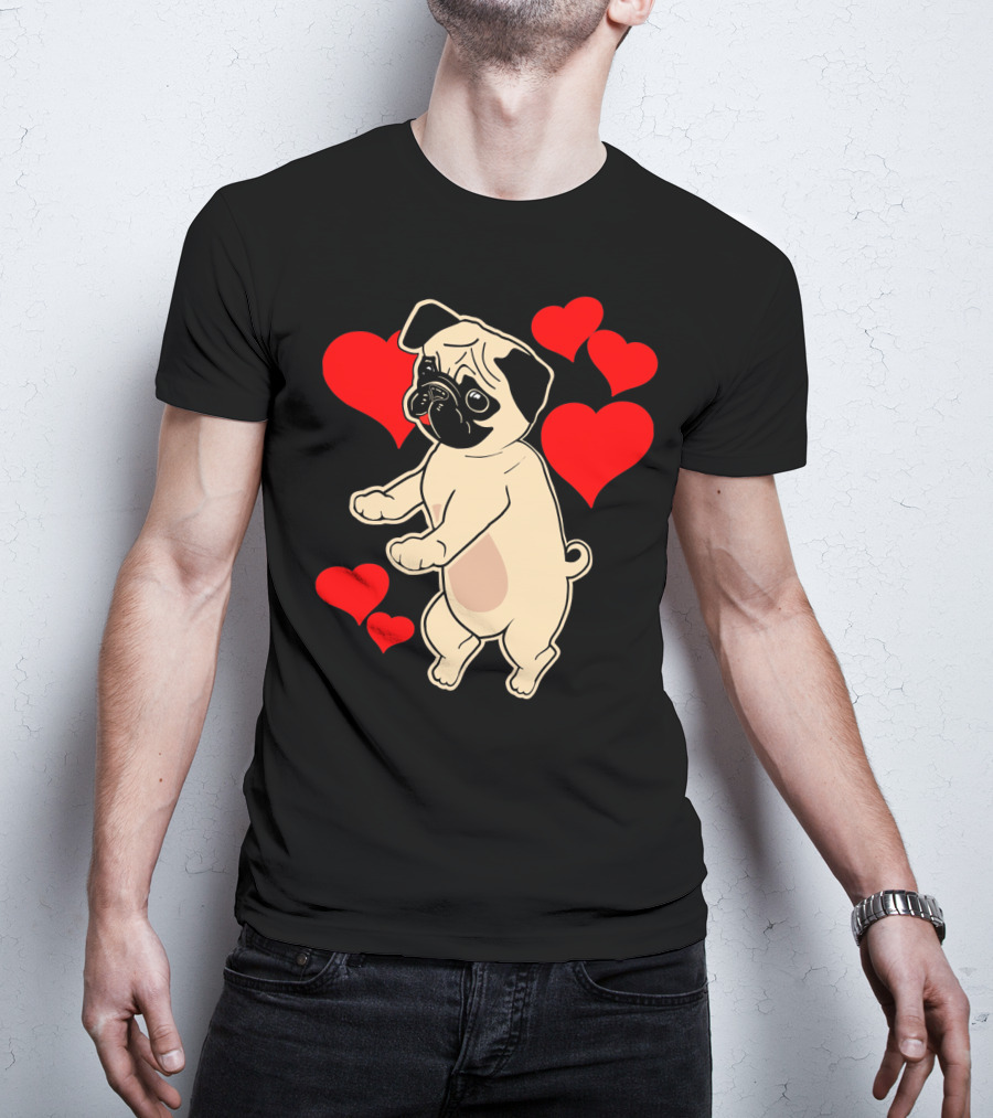 Pug Dancing With Hearts Valentine's Day T-Shirt