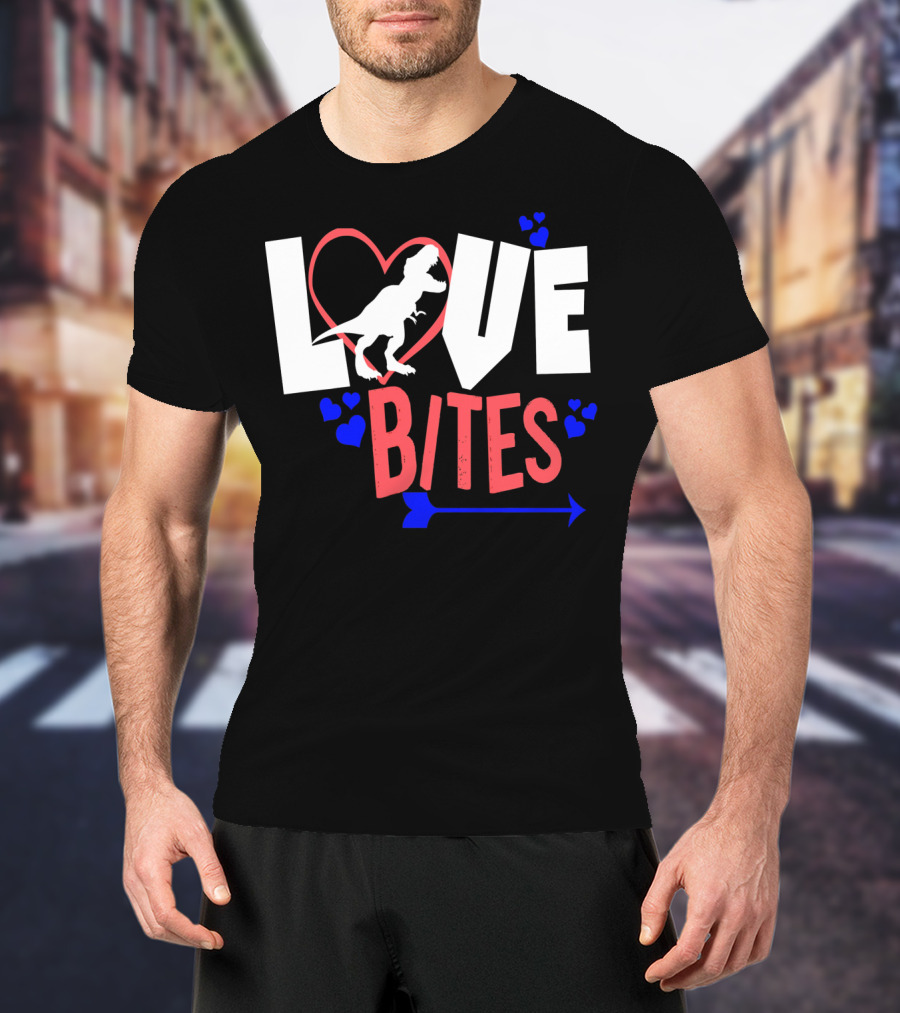 Love Bites Funny Anti Valentine Day Kids Dino T-Shirt