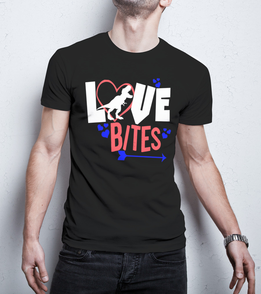Love Bites Funny Anti Valentine Day Kids Dino T-Shirt