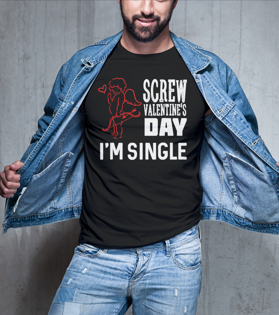 Screw Valentine's Day I'm Single Cupid Heart Drawing T-Shirt