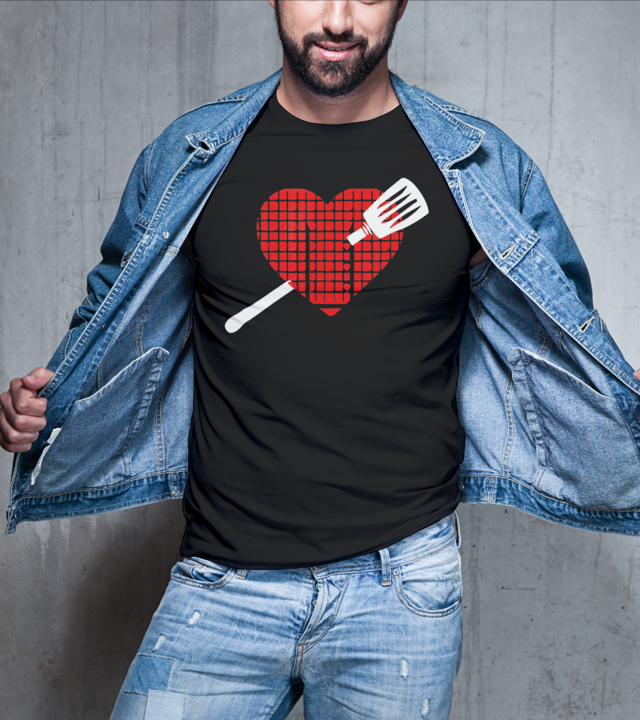 Funny BBQ Grilling Valentine's Day Heart With Spatula T-Shirt