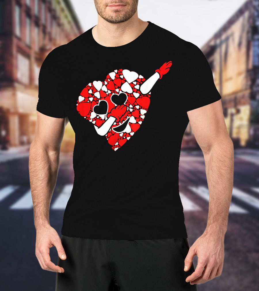 Funny Cute Dabbing Red White Hearts Vale T-Shirt