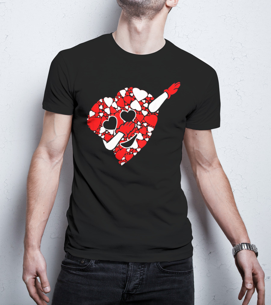 Funny Cute Dabbing Red White Hearts Vale T-Shirt