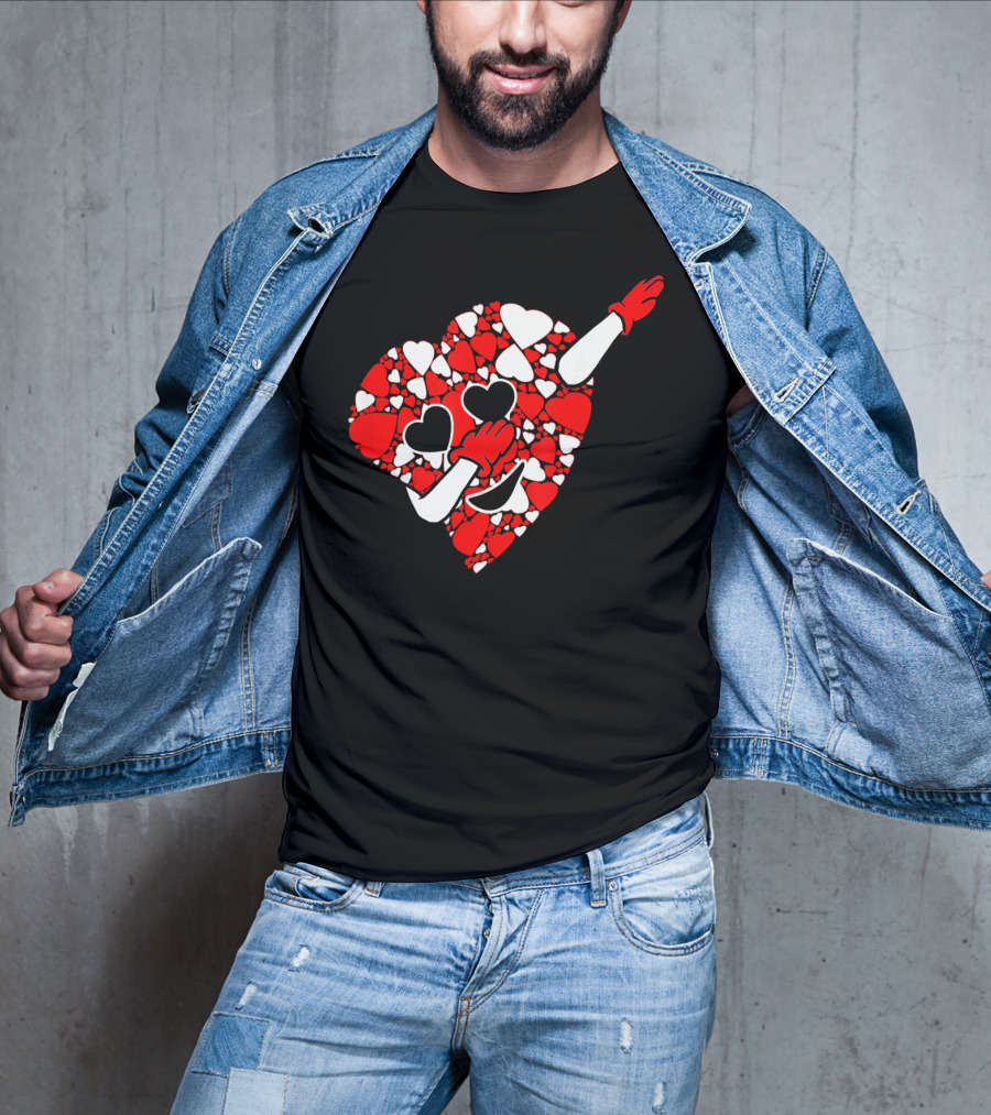 Funny Cute Dabbing Red White Hearts Vale T-Shirt