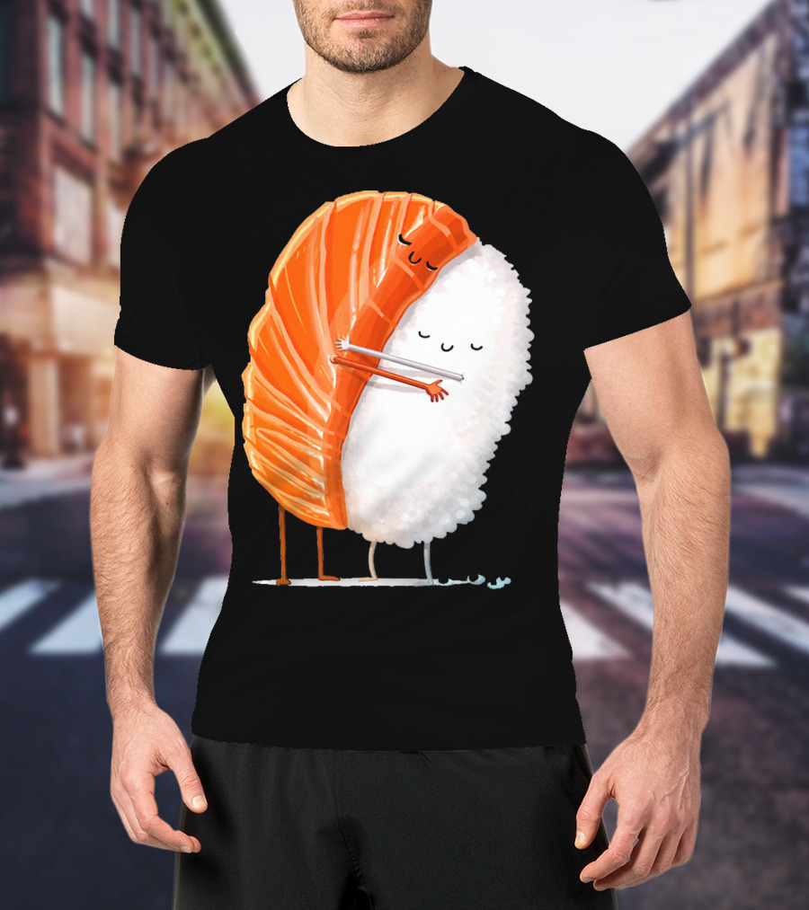 Cute Sushi Couple Embrace Valentine Hug T-Shirt