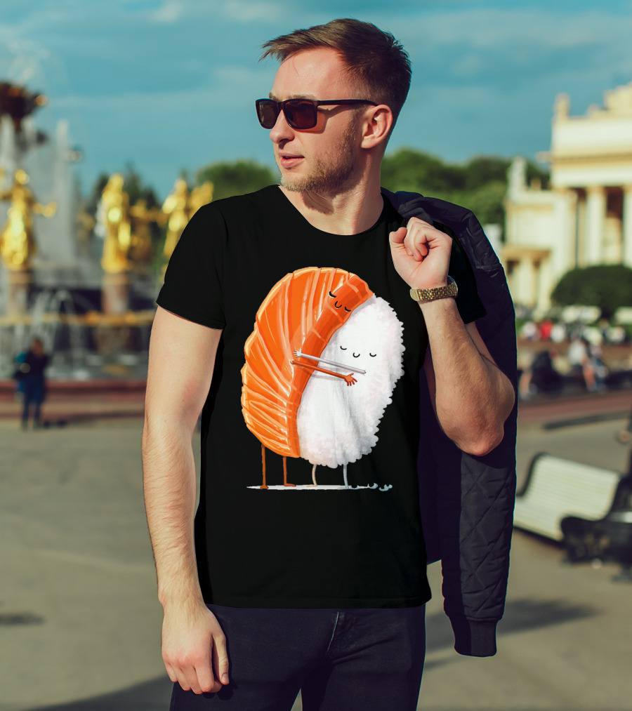 Cute Sushi Couple Embrace Valentine Hug T-Shirt