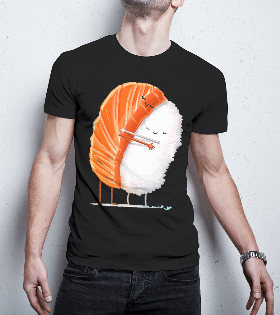 Cute Sushi Couple Embrace Valentine Hug T-Shirt
