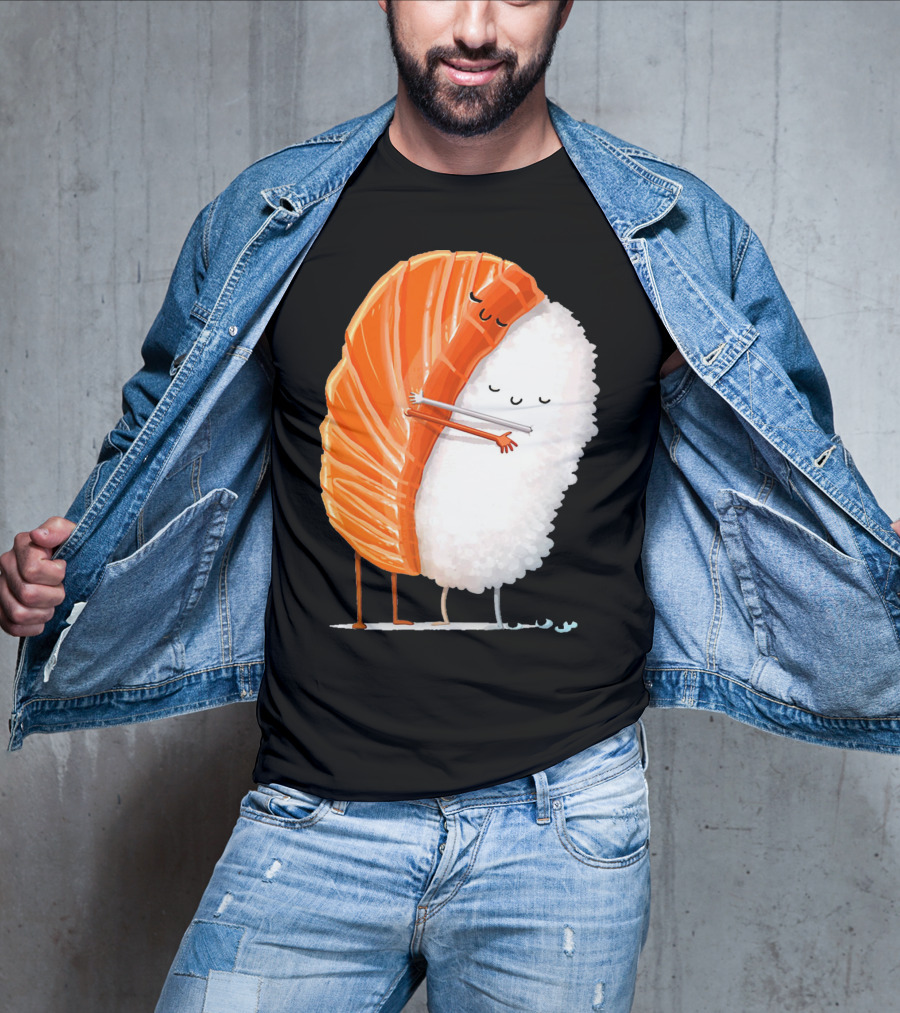Cute Sushi Couple Embrace Valentine Hug T-Shirt