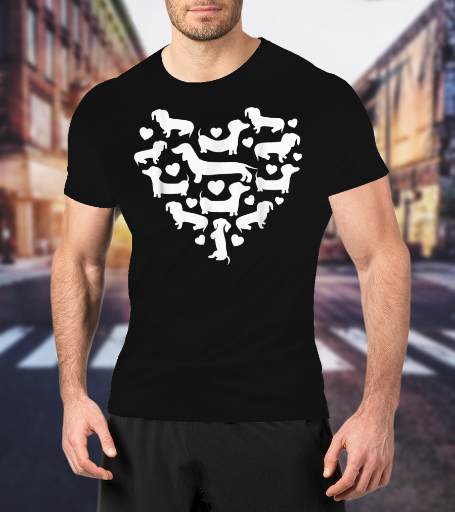 Dachshund Heart Pattern Funny Valentines Day T-Shirt