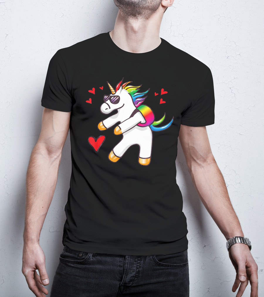 Valentine's Day Flossing Unicorn With Heart And Sunglasses T-Shirt