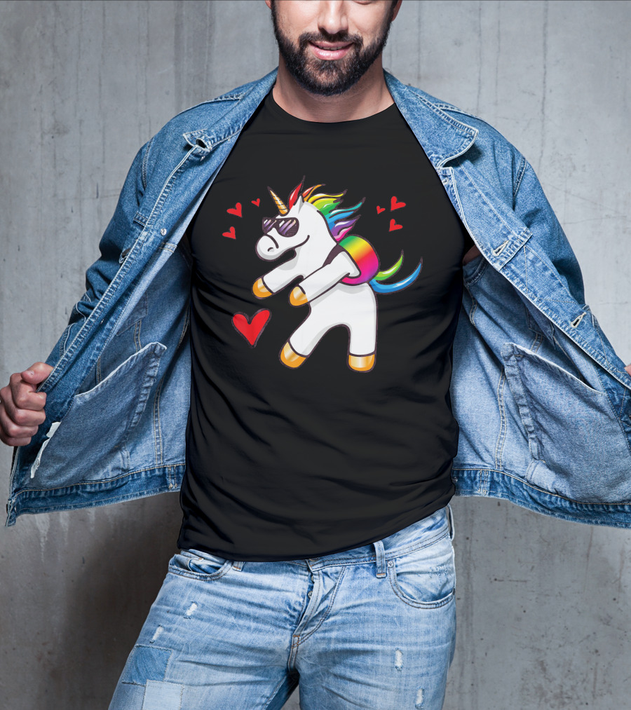 Valentine's Day Flossing Unicorn With Heart And Sunglasses T-Shirt