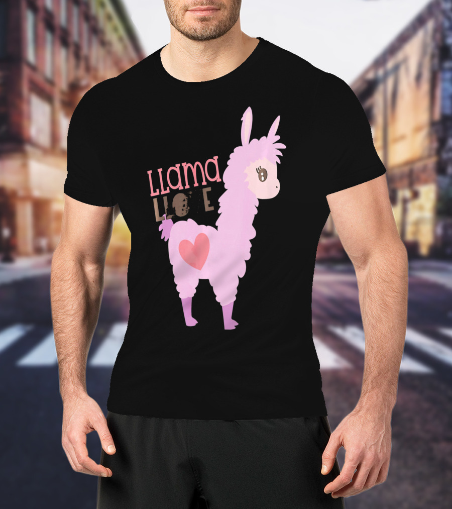 Llama Love Valentine Pink Heart T-Shirt
