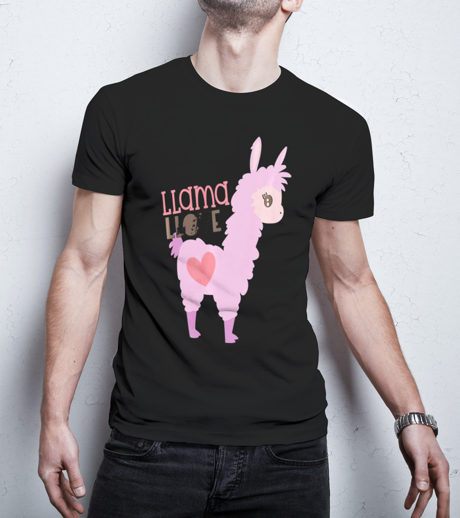Llama Love Valentine Pink Heart T-Shirt
