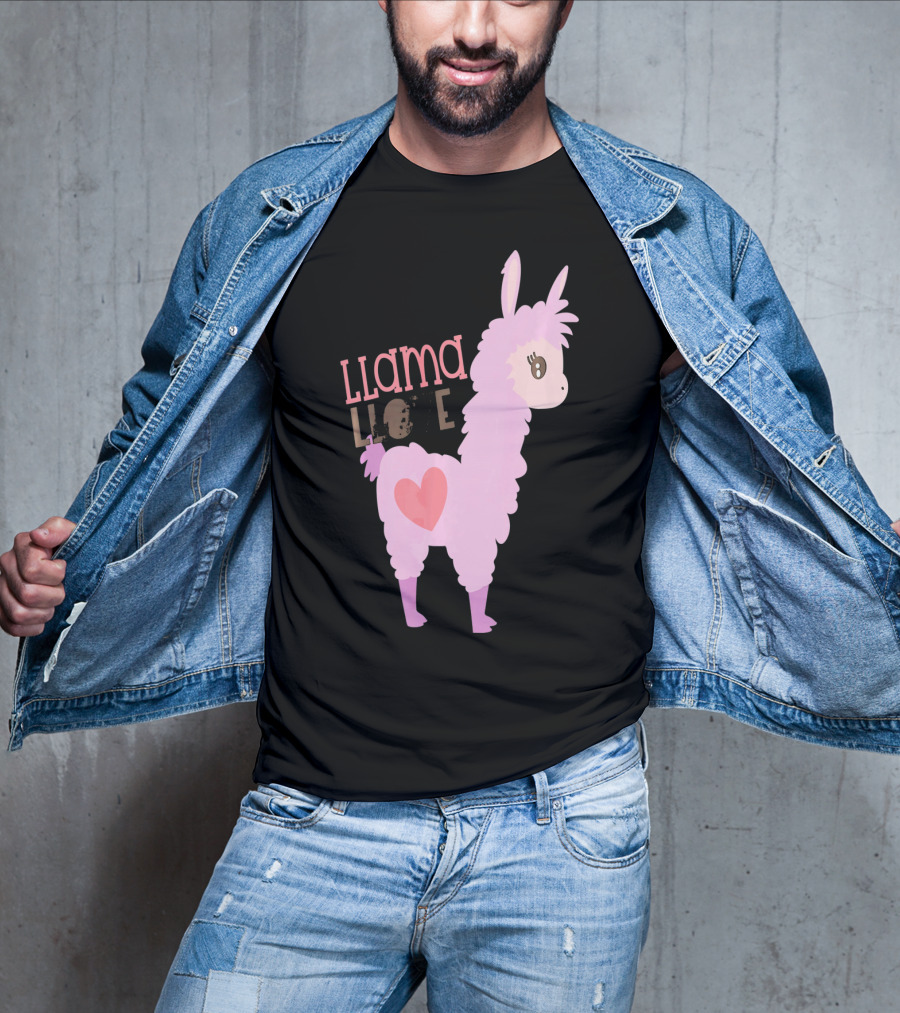 Llama Love Valentine Pink Heart T-Shirt