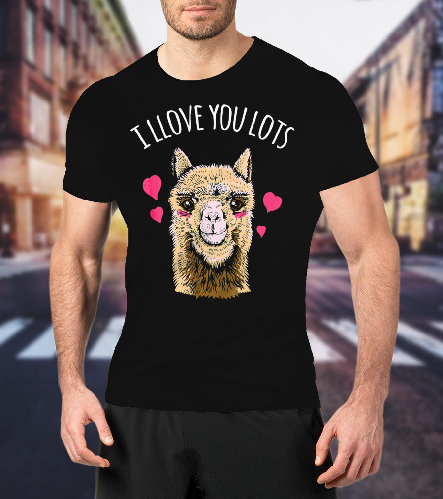 I Llove You Lots Funny Llama Valentines Day Hearts T-Shirt