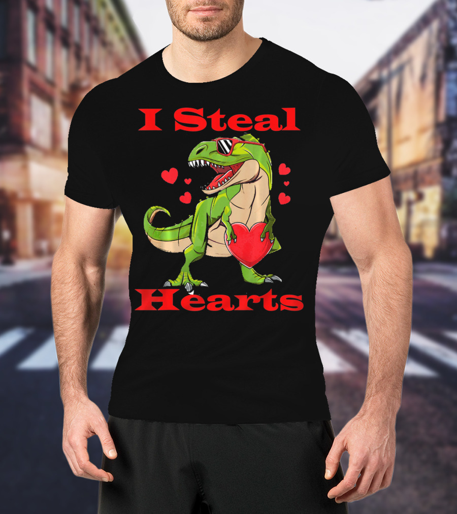 Funny Valentine Dinosaur Rex I Steal Hearts T-Shirt