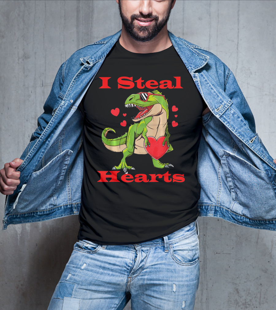 Funny Valentine Dinosaur Rex I Steal Hearts T-Shirt