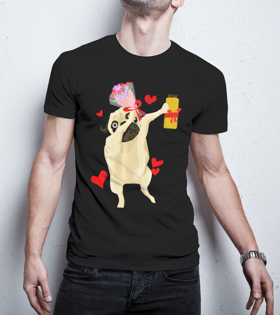 Funny Valentine's Day Dog Bouquet Jar Hearts T-Shirt