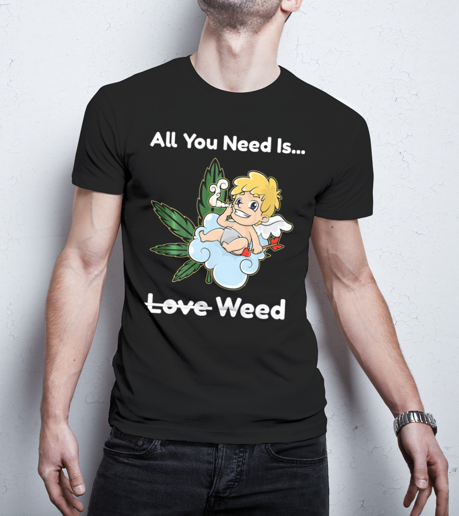 All You Need Is Weed Funny Valentines Day Cupid Smoki T-Shirt