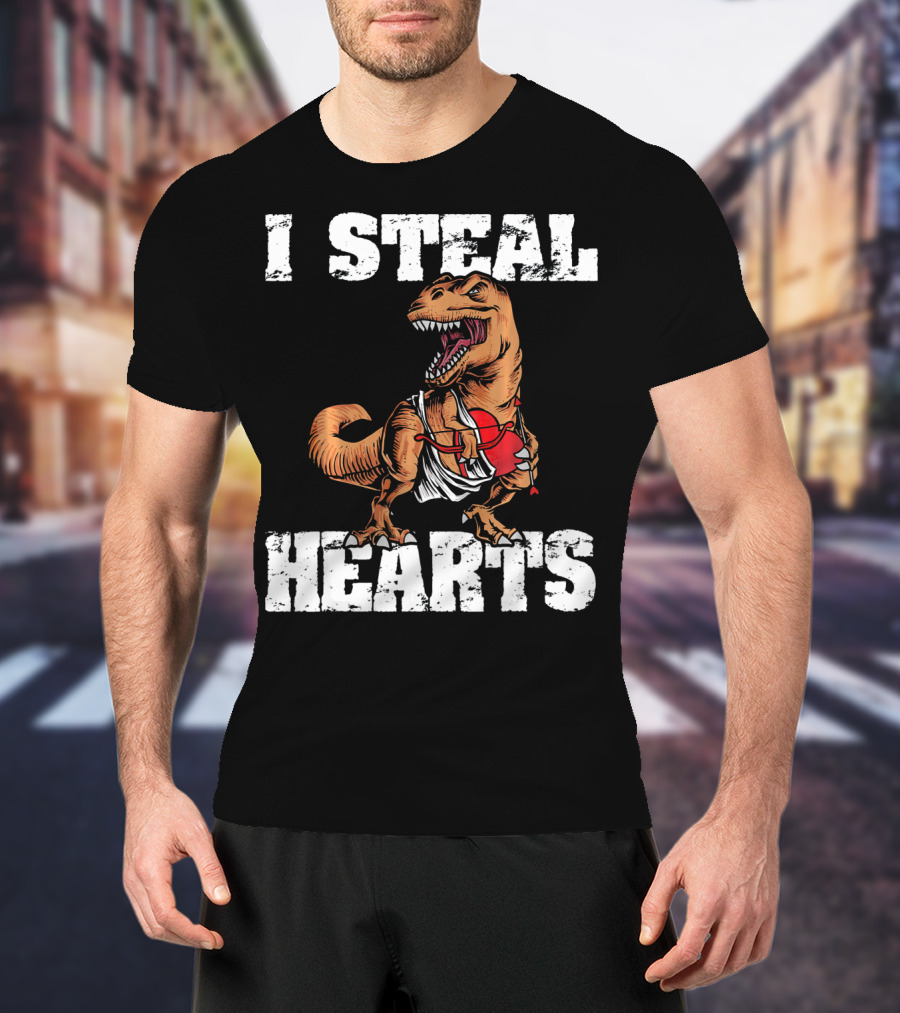 I Steal Hearts Funny Valentine Dinosaur Valentin T-Shirt
