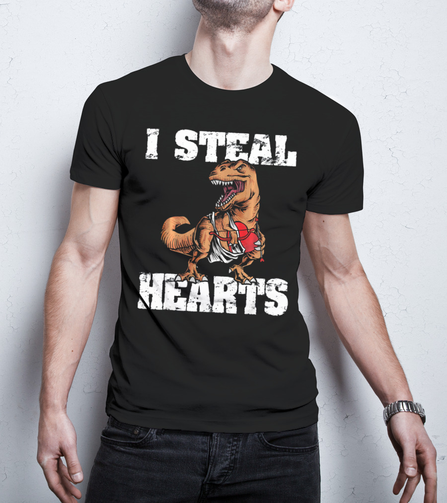 I Steal Hearts Funny Valentine Dinosaur Valentin T-Shirt