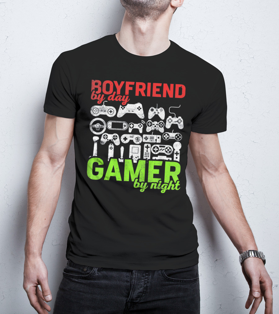 Boyfriend By Day Gamer By Night Valentines Day Gamer Controllers T-Shirt