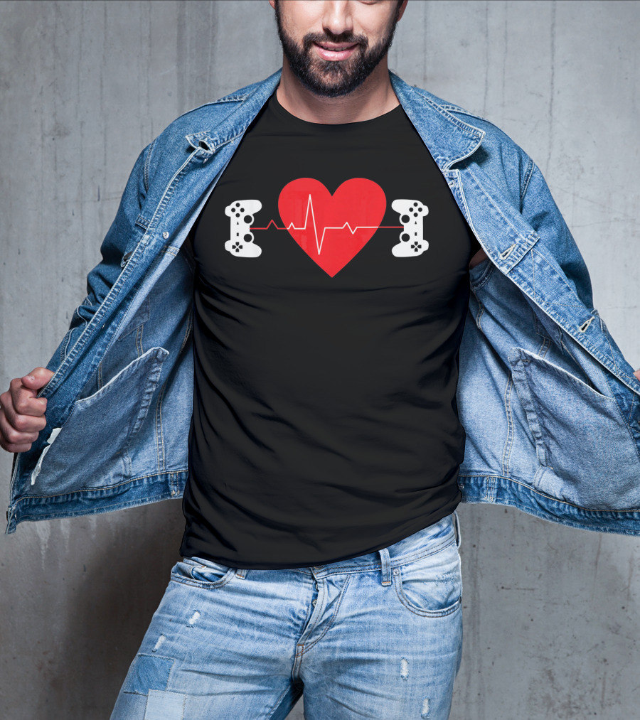 Gaming Valentine Hear Gamer Couple Controller Heartbeat T-Shirt
