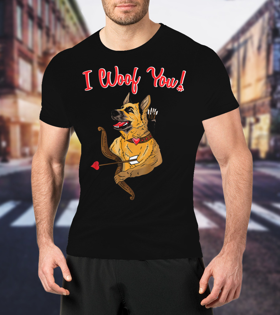 I Woof You German Shepherd Cupid With Heart Arrow Bow T-Shirt