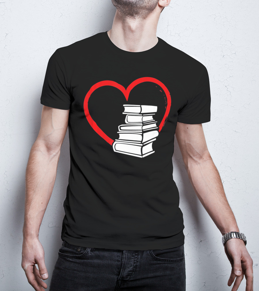 Heart And Book Stack For Book Lovers T-Shirt