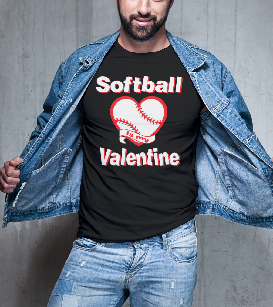 Girls Funny Cute Softball Is My Valentine T-Shirt