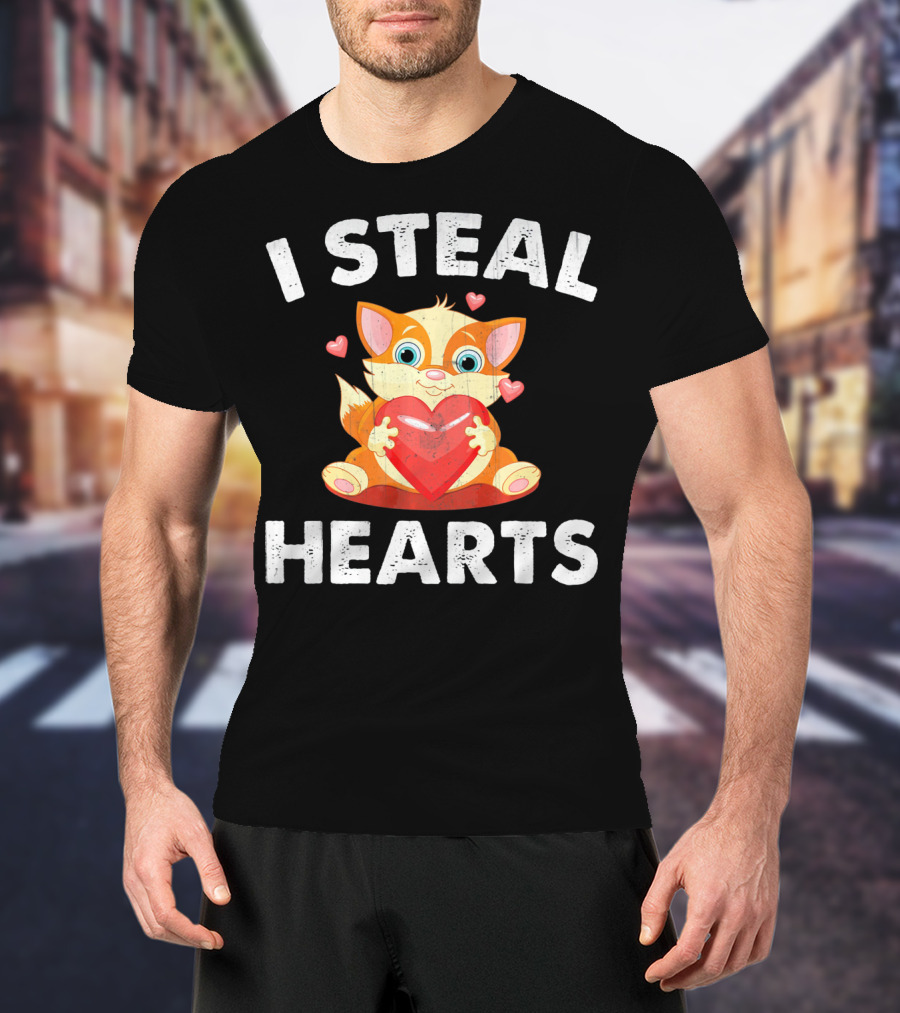 I Steal Hearts Kids Kitty Valentines Day T-Shirt