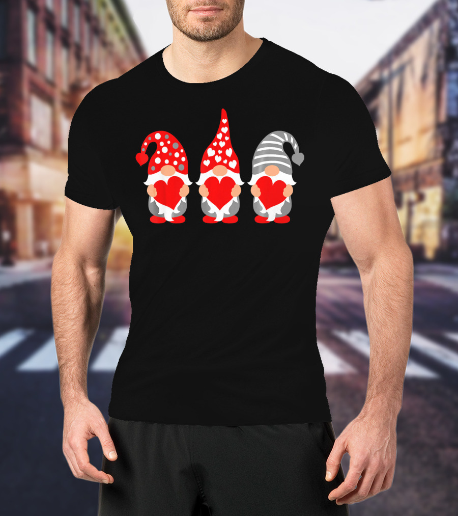 Gnomes Holding Hearts Valentine's Day Festive Hat Trio T-Shirt
