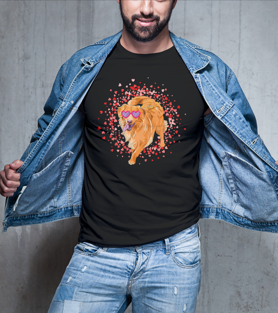 Golden Retriever With Heart Glasses Surrounded By Valentine's Day Hearts T-Shirt