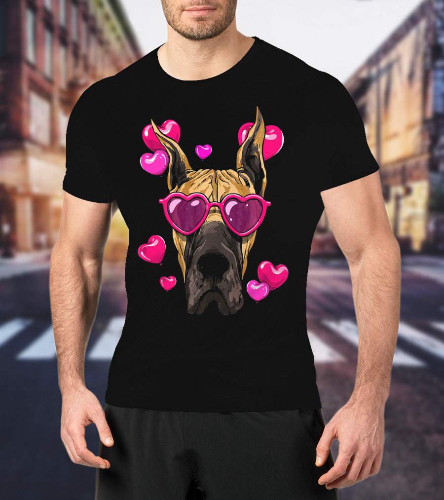 Great Dane Valentines Day Heart Sunglasses With Love Hearts T-Shirt