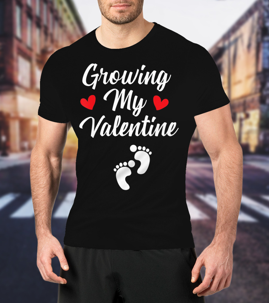 Growing My Valentine Hearts And Baby Footprints T-Shirt