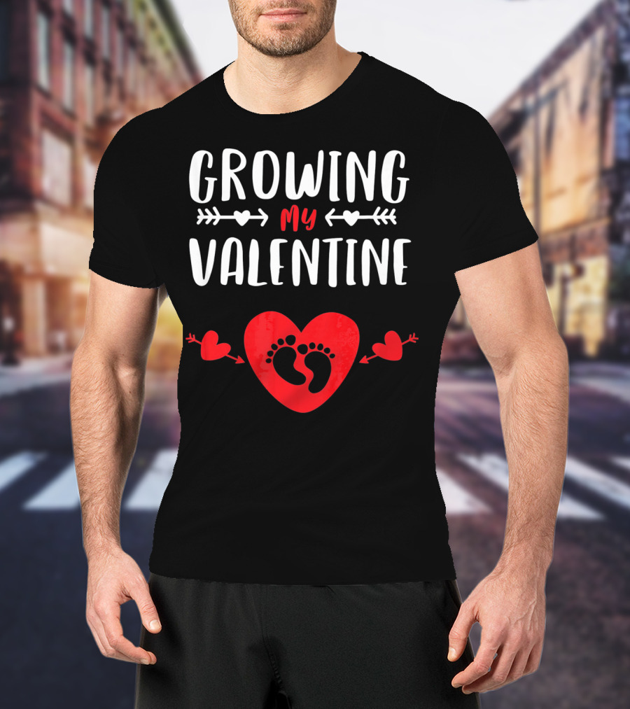 Growing My Valentine Heart Baby Footprints Arrows T-Shirt