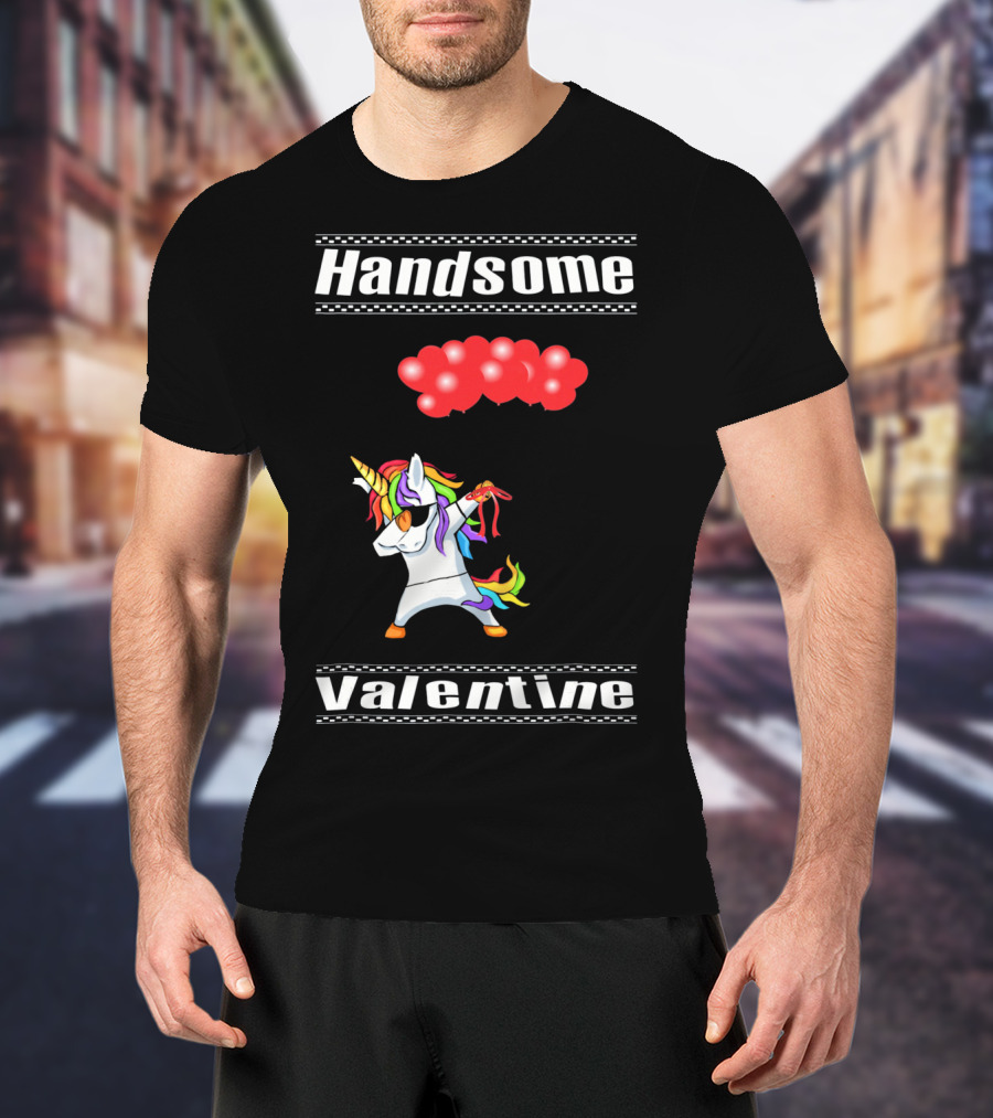 Handsome Valentine Unicorn Dab With Red Balloons T-Shirt