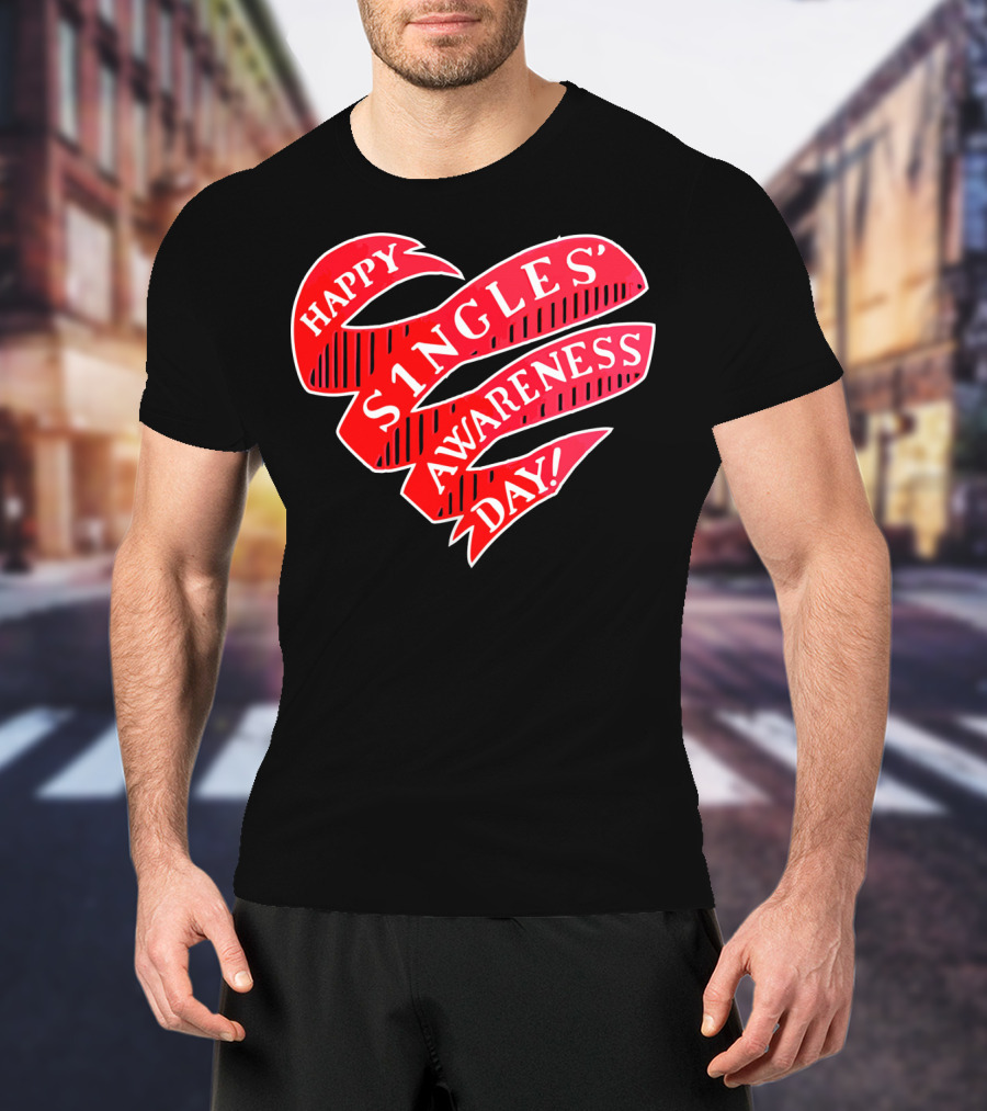 Happy Singles Awareness Day Red Ribbon Heart T-Shirt