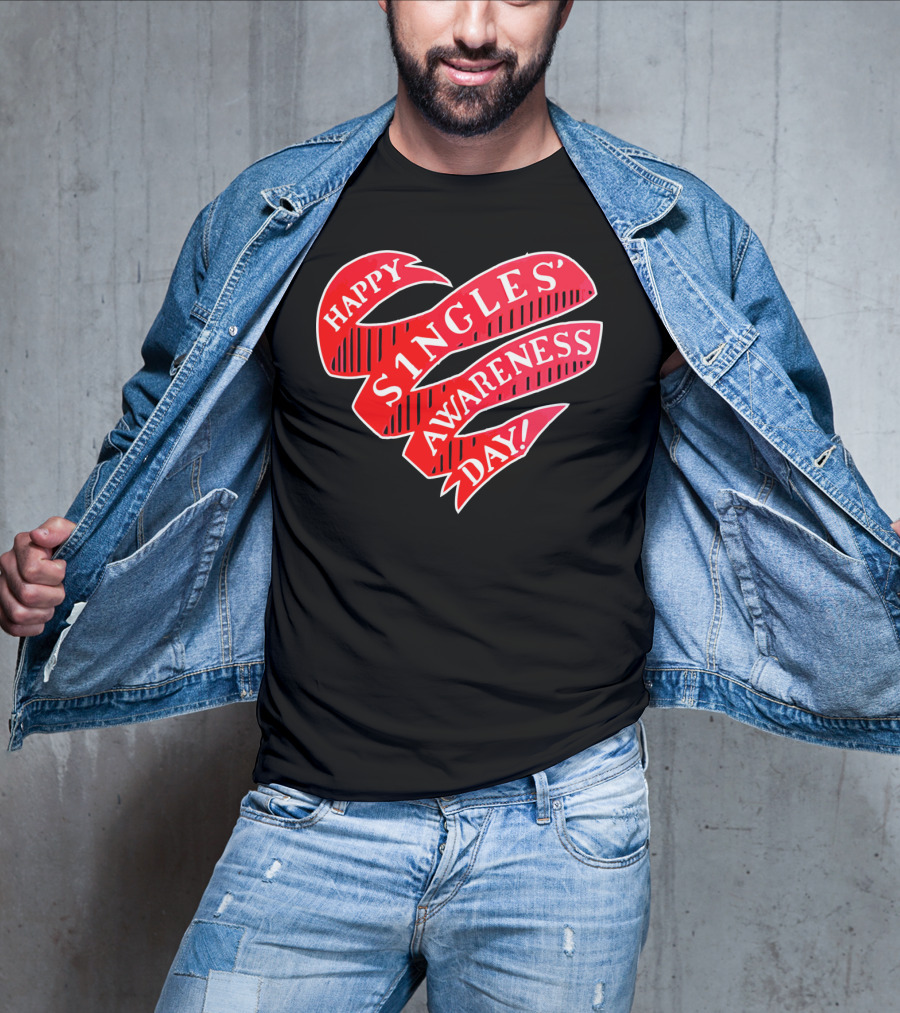 Happy Singles Awareness Day Red Ribbon Heart T-Shirt