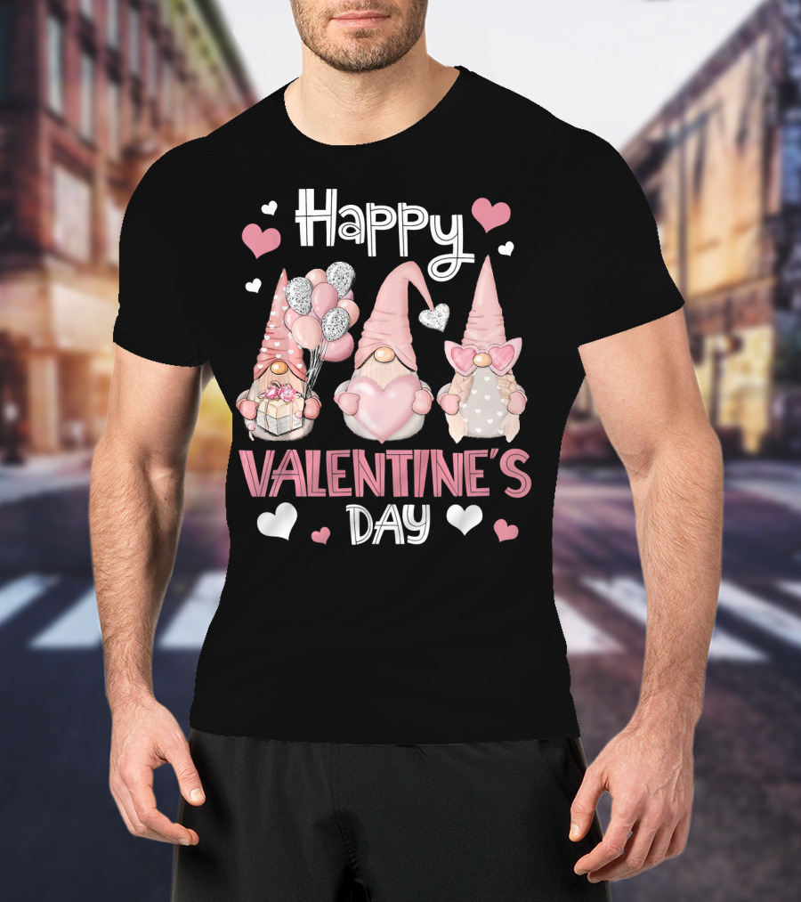 Happy Valentine's Day Nordic Gnomes With Hearts And Balloons T-Shirt