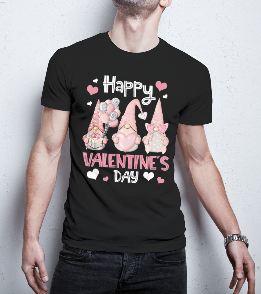 Happy Valentine's Day Nordic Gnomes With Hearts And Balloons T-Shirt