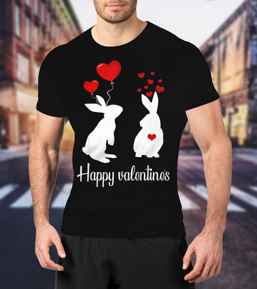 Happy Valentine's White Rabbits With Red Heart Balloons T-Shirt