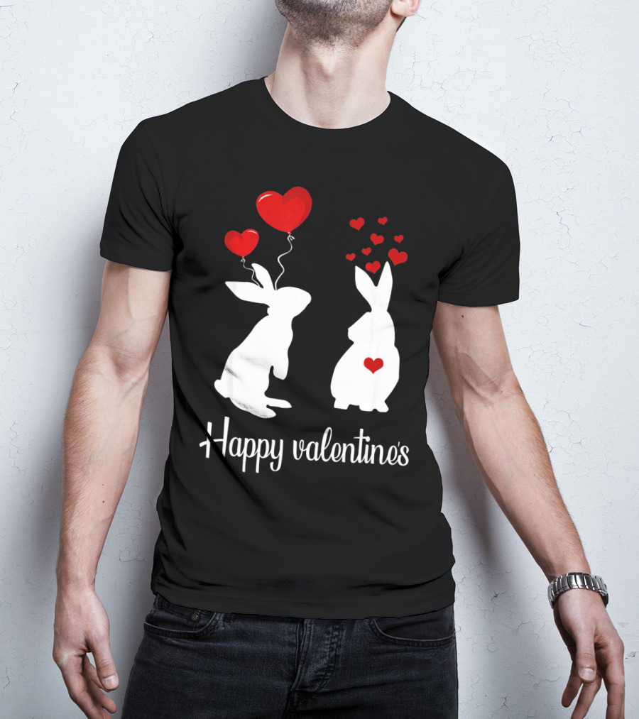 Happy Valentine's White Rabbits With Red Heart Balloons T-Shirt