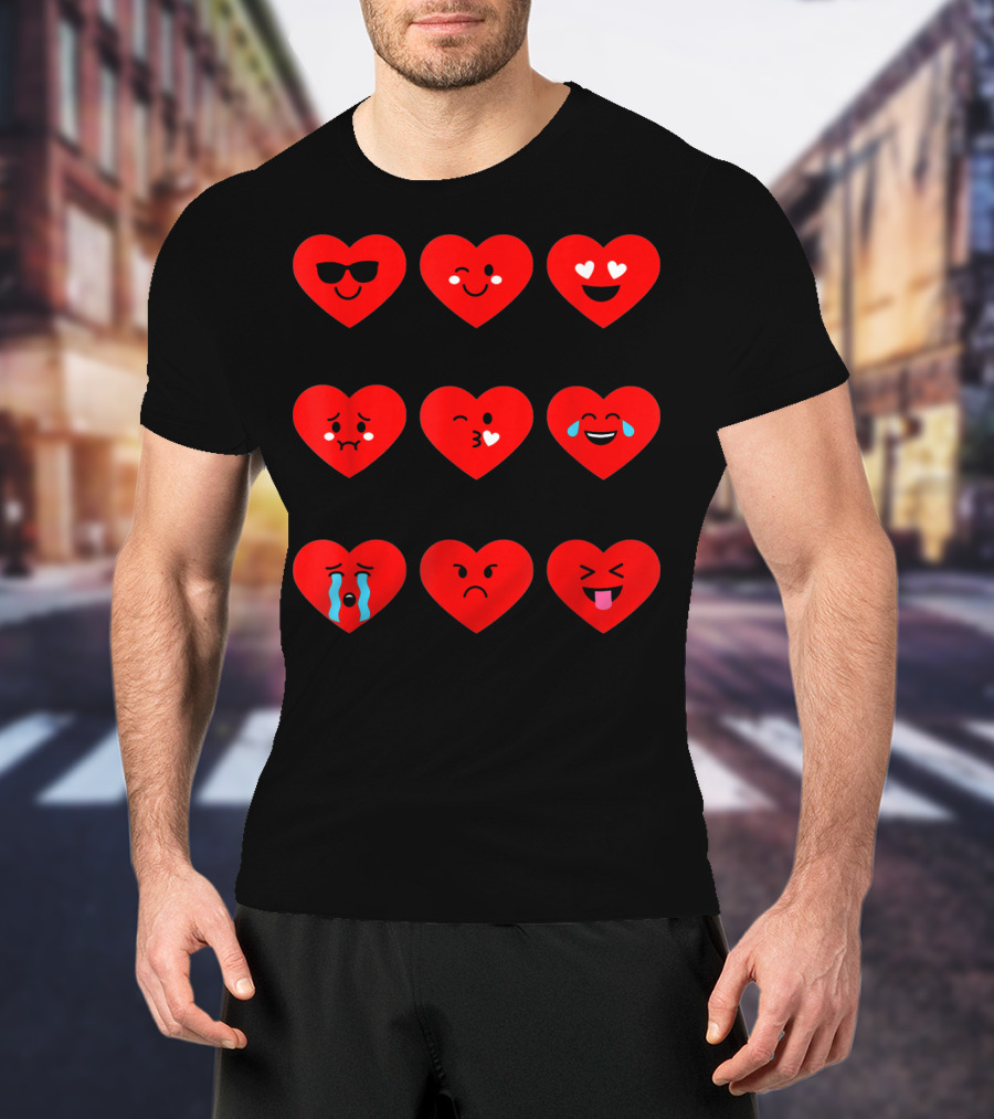 Heart Emoticon Valentines With Cute Faces And Expressions T-Shirt