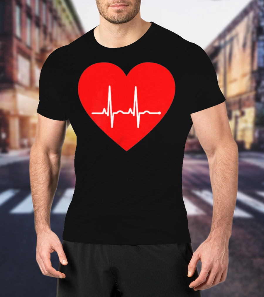 Red Heart With EKG Heartbeat Line T-Shirt
