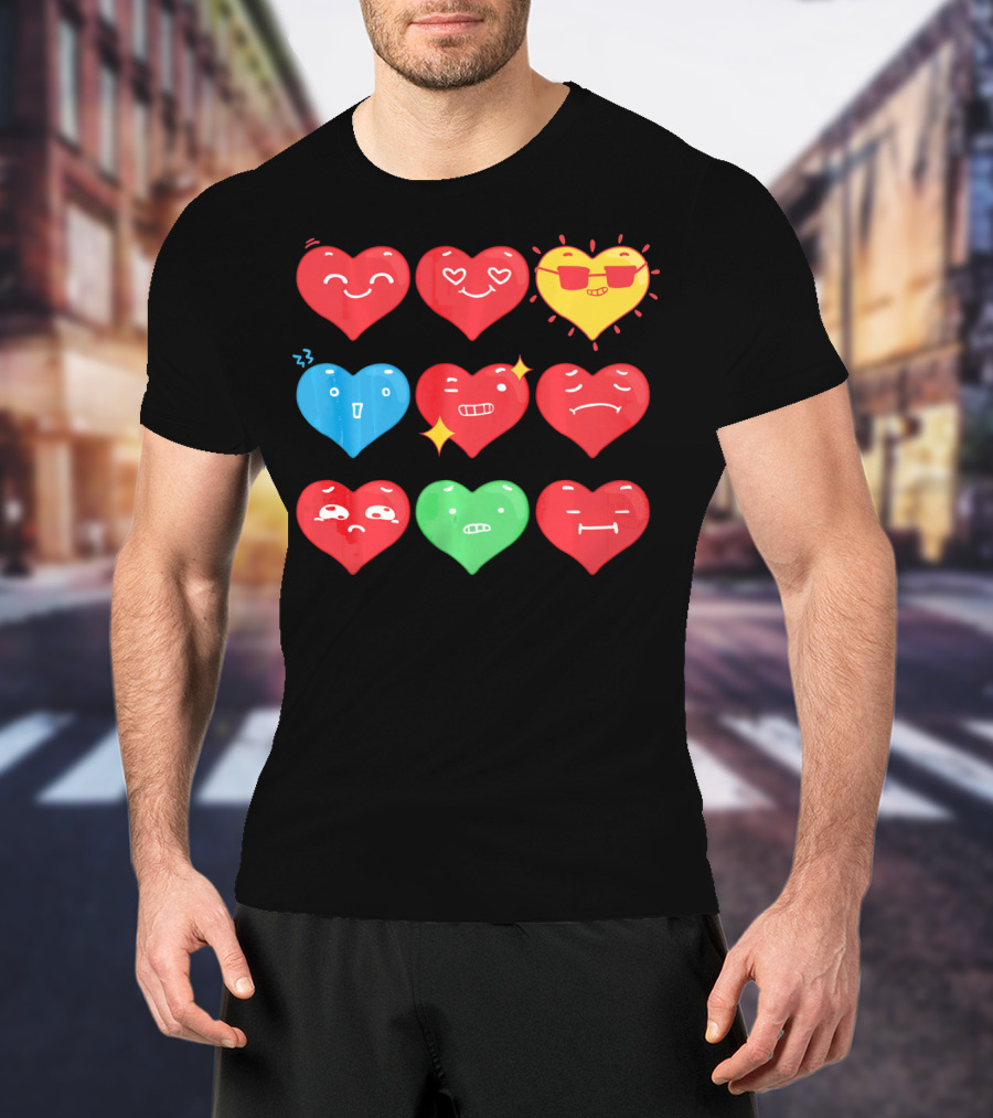 Heart Emoji Expressions Smiling Sunglasses Cute Faces Happy Sad T-Shirt