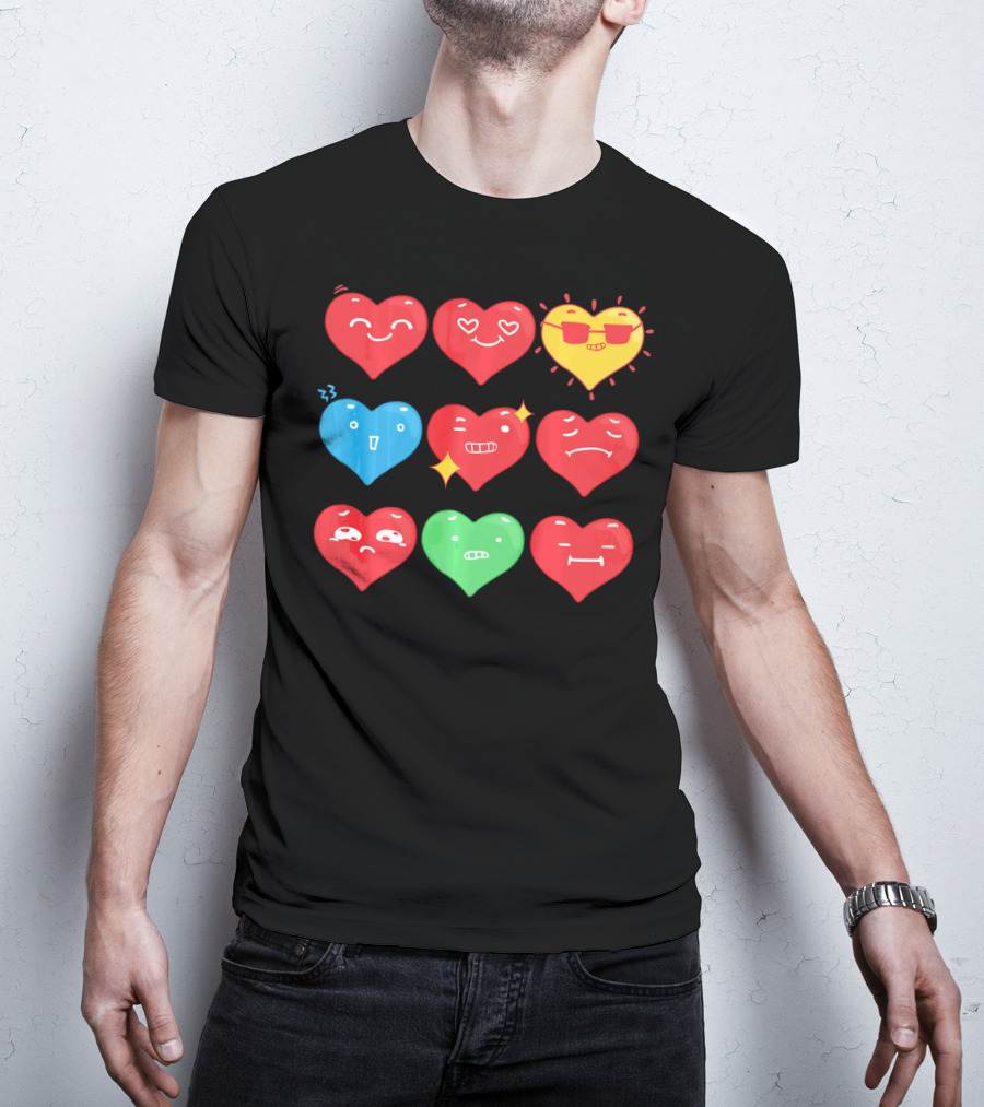Heart Emoji Expressions Smiling Sunglasses Cute Faces Happy Sad T-Shirt
