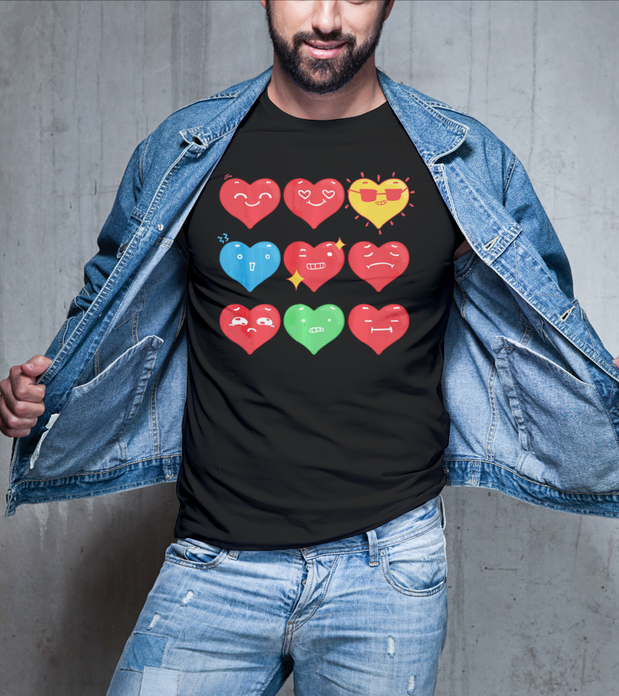 Heart Emoji Expressions Smiling Sunglasses Cute Faces Happy Sad T-Shirt