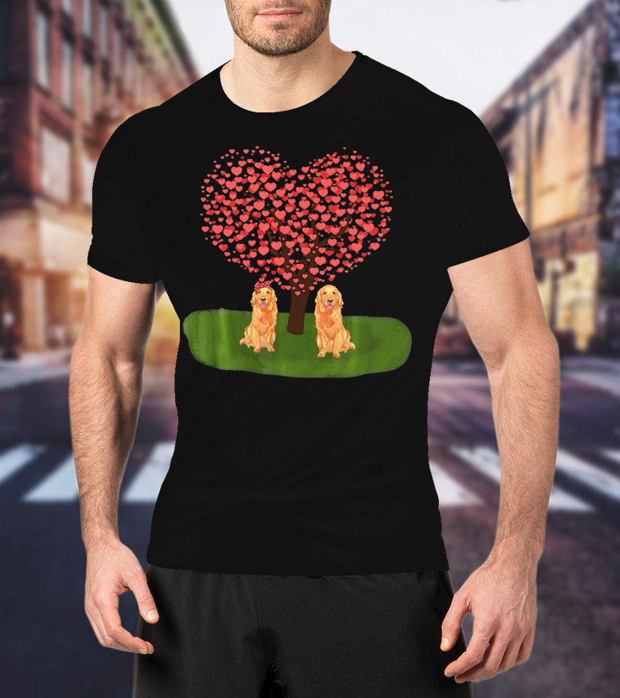 Valentine Heart Tree With Golden Retriever Duo T-Shirt
